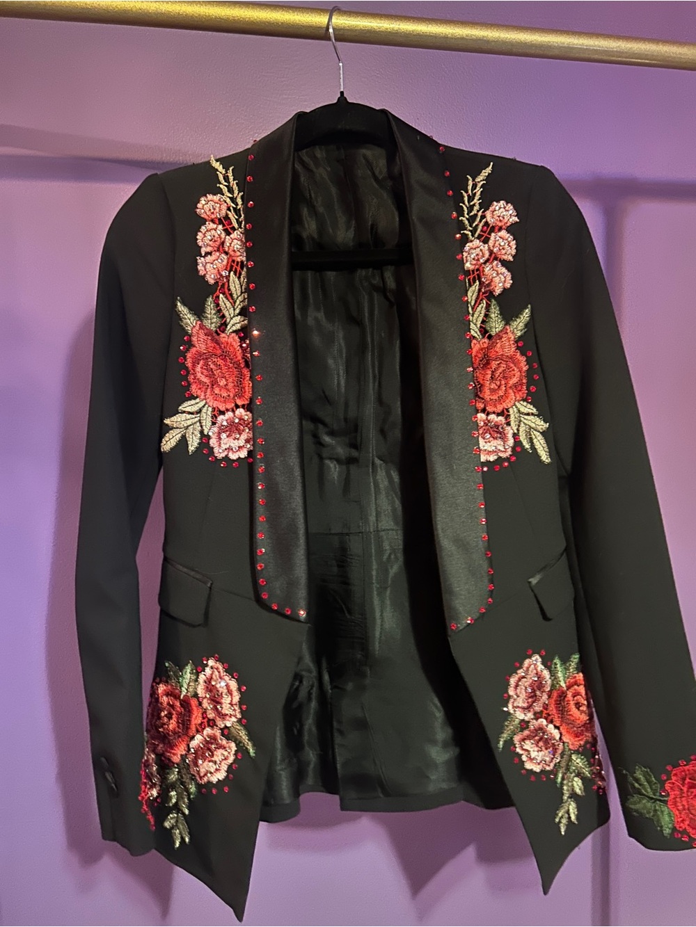 Western cowgirl rodeo Embroidered Floral Black Women's Blazer Jacket XS